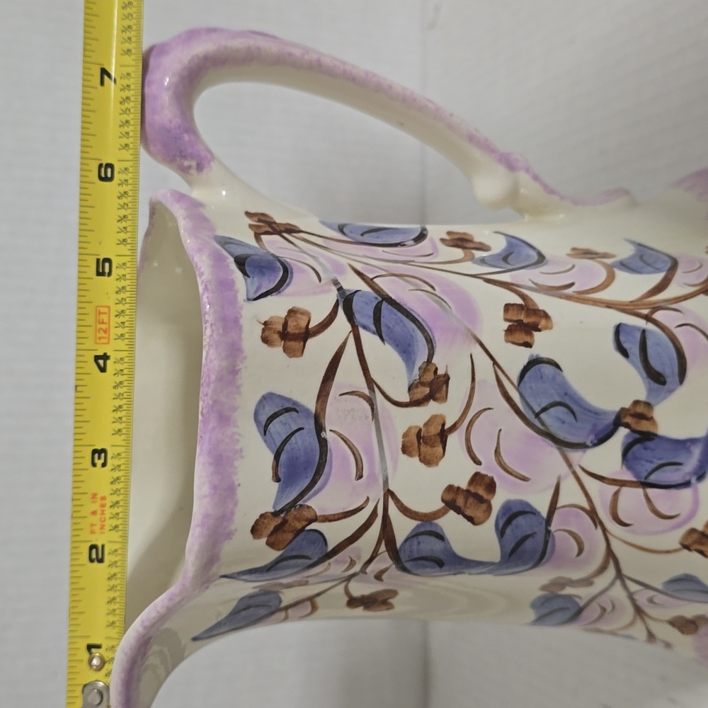 Vintage Clinchfield Potteru Floral Cream and Purple Ceramic Pitcher - Picture 14 of 16